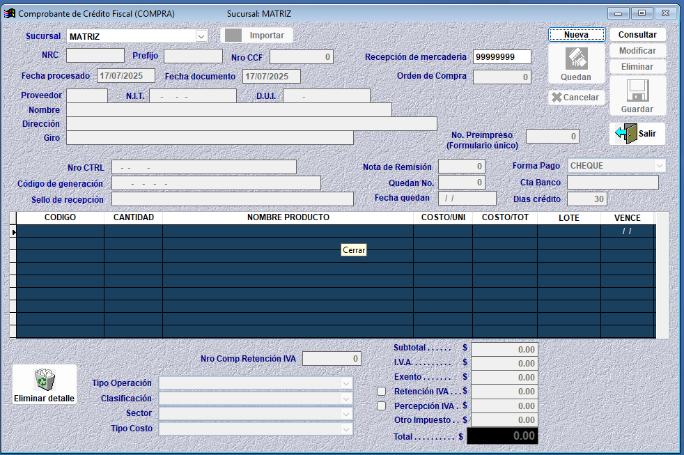 Comprobante de crédito fiscal