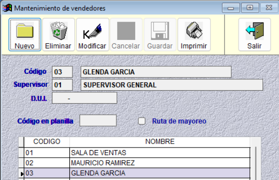 mantenimiento vendedores