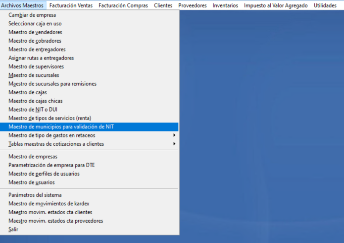 Maestro de municipios para validación de NIT