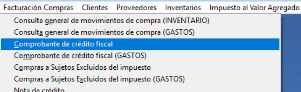 Menú de facturación compras