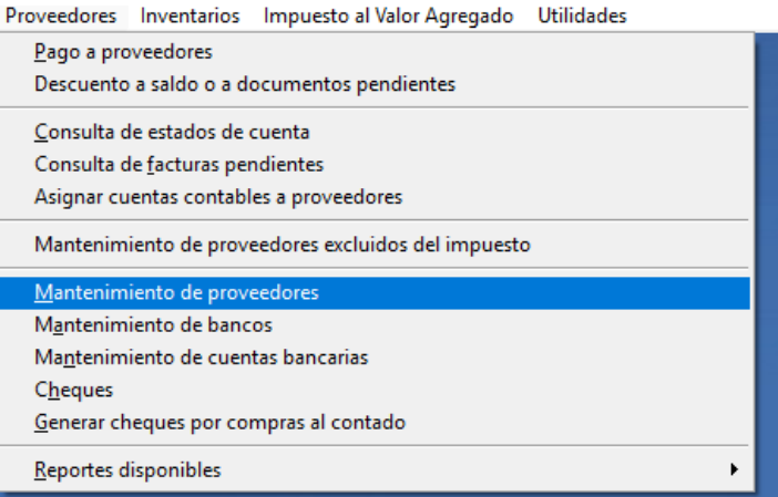 Menú de proveedores
