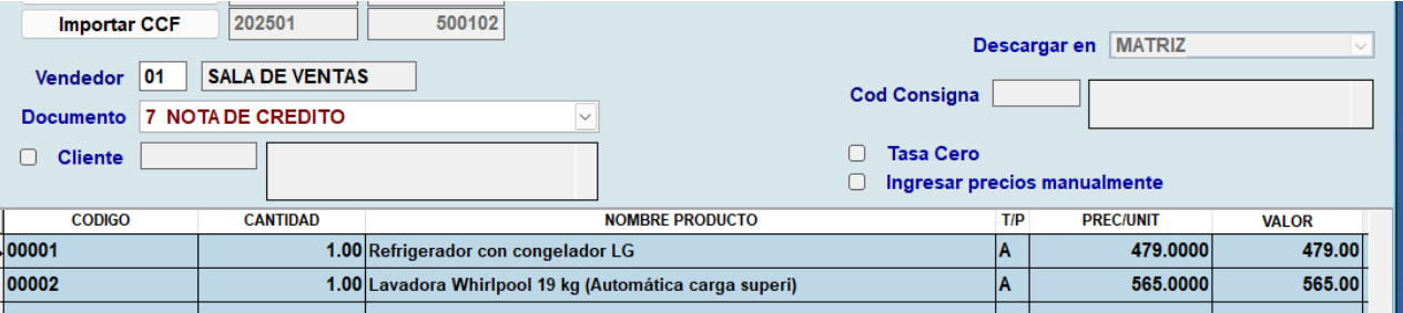 Nota de crédito automática